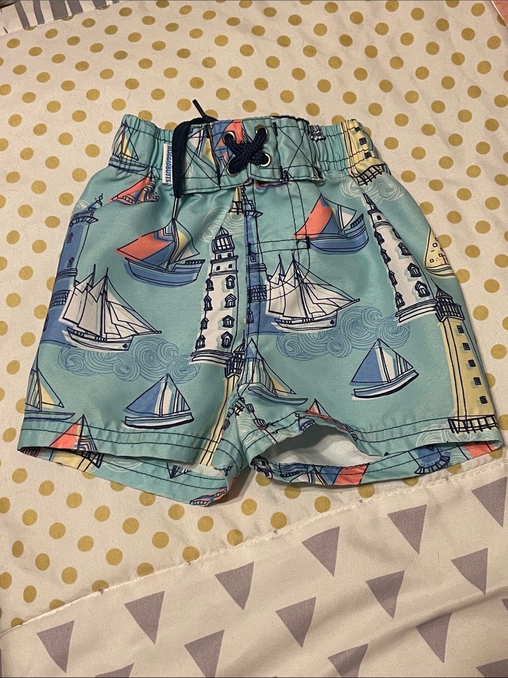 Boys' Nautical Lighthouse Swim Trunks - Seafoam Blue 3-6M Ruggedbutts
